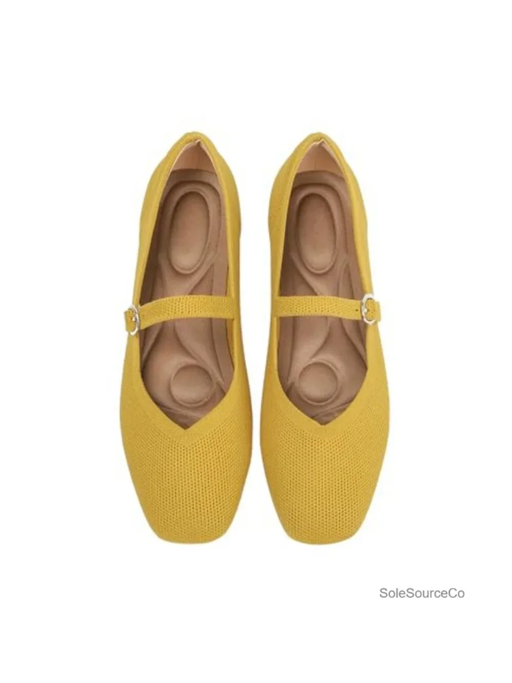 Women's Knit Ballet Flats Square Toe Ankle Strap Washable Comfort